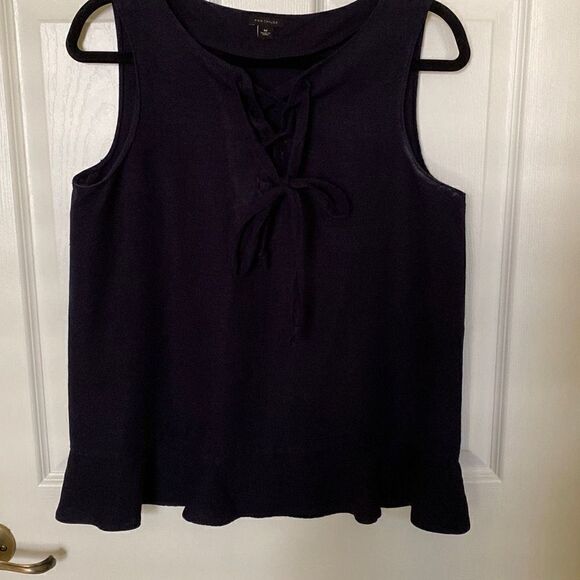 Ann Taylor Navy Lace Up Sleeveless Blouse, Size Medium - Picture 1 of 5